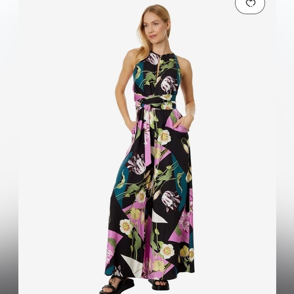 Ted Baker Maudee Printed Halter Neck Wide Leg Floral Jumpsuit Viscose - Picture 2 of 16